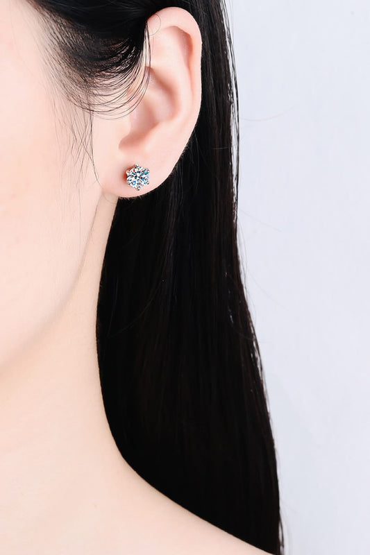 1 Carat Moissanite Rhodium-Plated Stud Earrings - Flyclothing LLC