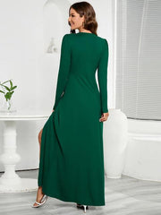 V-Neck Long Sleeve Split Dress - Flyclothing LLC