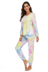 Tie-Dye Top and Drawstring Pants Lounge Set - Flyclothing LLC