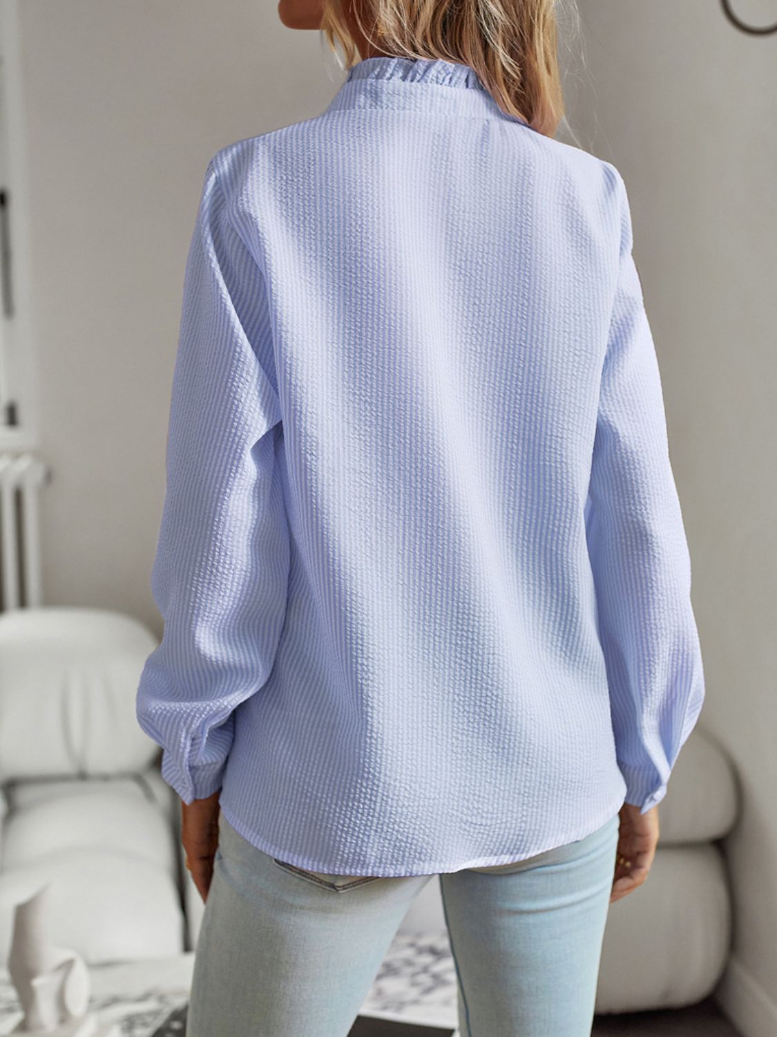 Ruffle Trim Long Sleeve Shirt - Flyclothing LLC