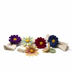 Hand Crafted Felt from Nepal: Set of 6 Napkin Rings, Assorted Daisies for Fall - Flyclothing LLC