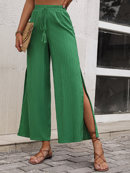 High Waist Slit Wide Leg Pants - Flyclothing LLC