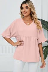 Peplum V-Neck Half Sleeve T-Shirt - Flyclothing LLC