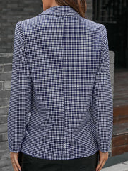 Houndstooth Lapel Collar Long Sleeve Blazer - Trendsi