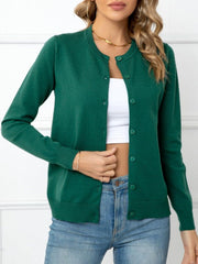 Button Down Round Neck Cardigan - Flyclothing LLC