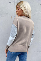 Color Block Ribbed Trim Round Neck Knit Pullover - Trendsi