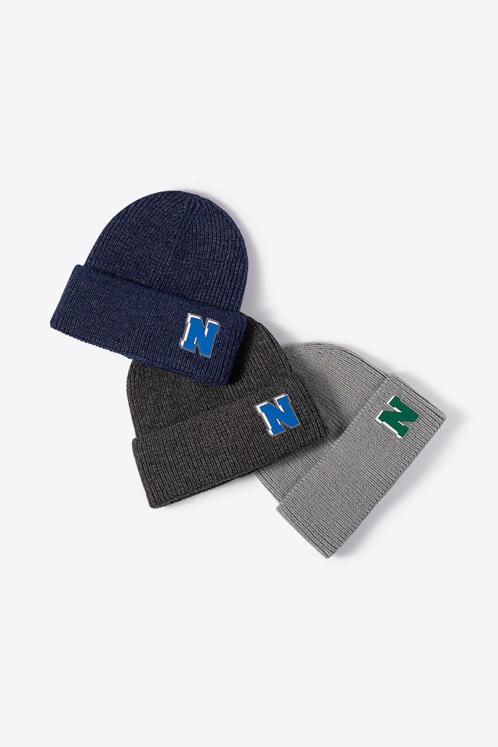 Letter N Patch Cuffed Knit Beanie - Flyclothing LLC