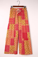 Bohemian Patchwork Drawstring Wide Leg Pants - Flyclothing LLC