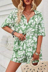 Printed Button Up Shirt and Shorts Set - Flyclothing LLC