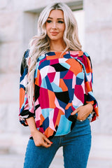 Geometric Flounce Sleeve Blouse - Flyclothing LLC