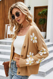 Floral Ribbed Trim Drop Shoulder Cardigan - Flyclothing LLC