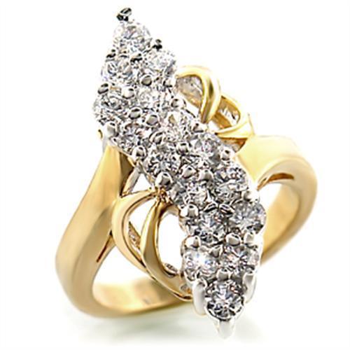 Alamode Gold+Rhodium Brass Ring with AAA Grade CZ in Clear - Flyclothing LLC