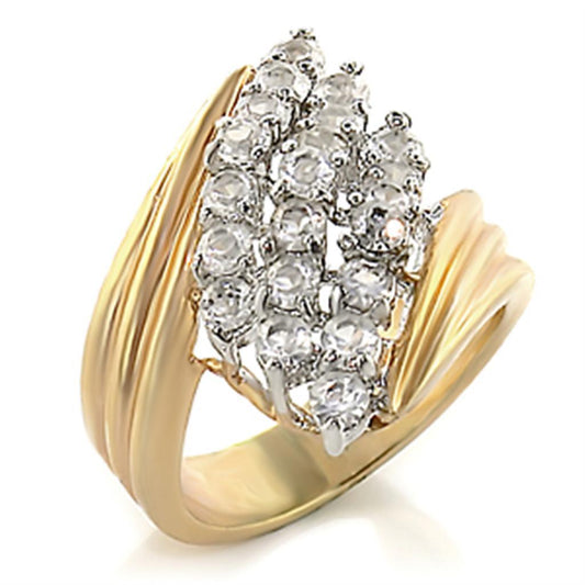 Alamode Gold+Rhodium Brass Ring with AAA Grade CZ in Clear - Flyclothing LLC