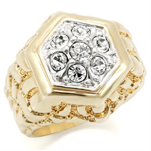 Alamode Gold+Rhodium Brass Ring with Top Grade Crystal in Clear - Flyclothing LLC