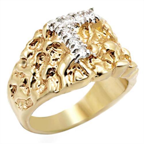 Alamode Gold+Rhodium Brass Ring with AAA Grade CZ in Clear - Flyclothing LLC