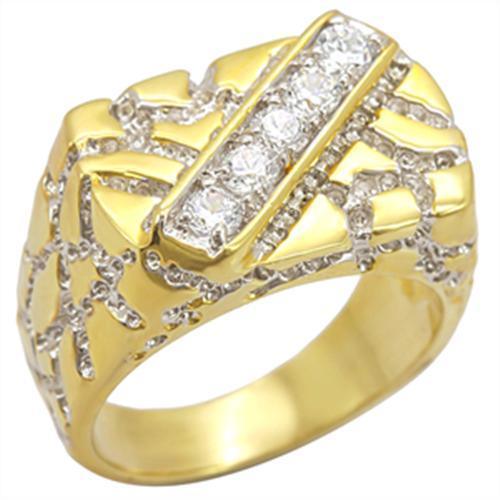 Alamode Gold+Rhodium Brass Ring with AAA Grade CZ in Clear - Flyclothing LLC