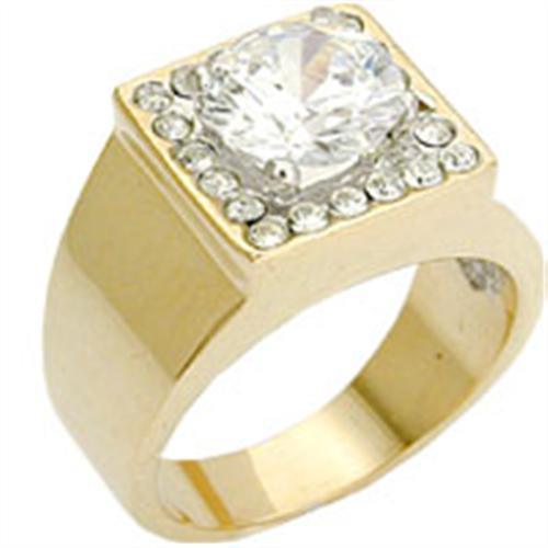 Alamode Gold+Rhodium Brass Ring with AAA Grade CZ in Clear - Flyclothing LLC