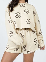 Floral Dropped Shoulder Sweatshirt and Shorts Set - Flyclothing LLC