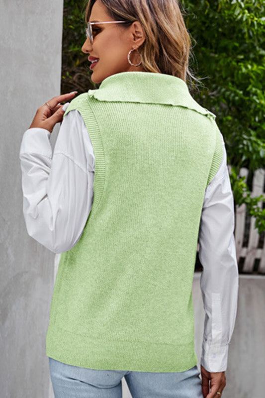 Quarter-Zip Ribbed Sweater Vest - Flyclothing LLC