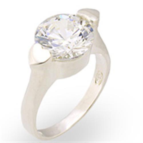 Alamode High-Polished 925 Sterling Silver Ring with AAA Grade CZ in Clear - Alamode