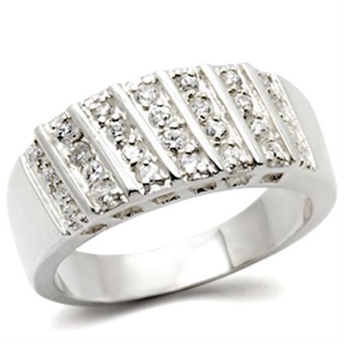 Alamode High-Polished 925 Sterling Silver Ring with AAA Grade CZ in Clear - Alamode