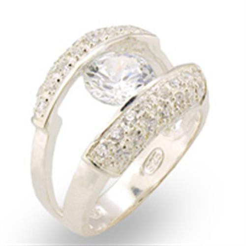 Alamode High-Polished 925 Sterling Silver Ring with AAA Grade CZ in Clear - Flyclothing LLC