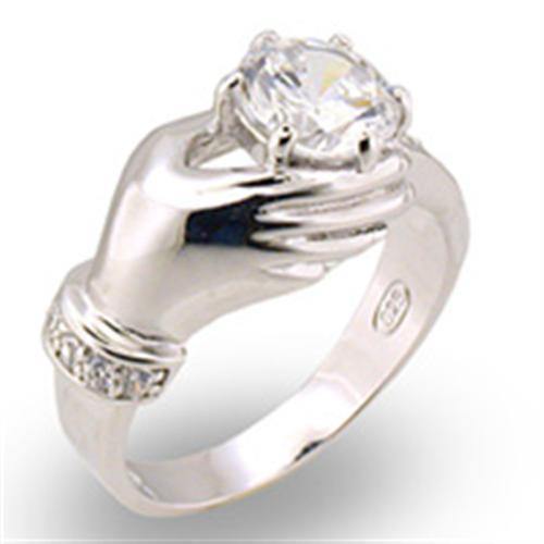 Alamode High-Polished 925 Sterling Silver Ring with AAA Grade CZ in Clear - Alamode