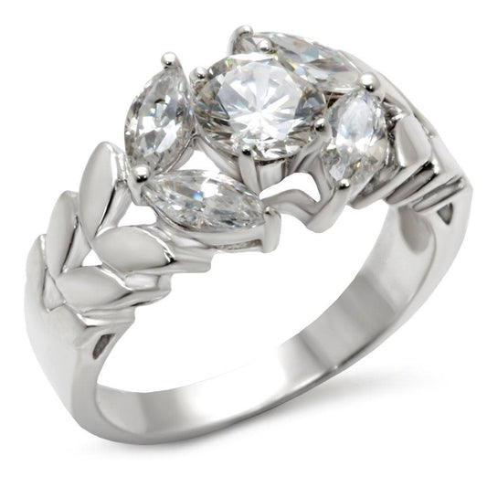 Alamode Matte Rhodium & Rhodium 925 Sterling Silver Ring with AAA Grade CZ in Clear - Alamode