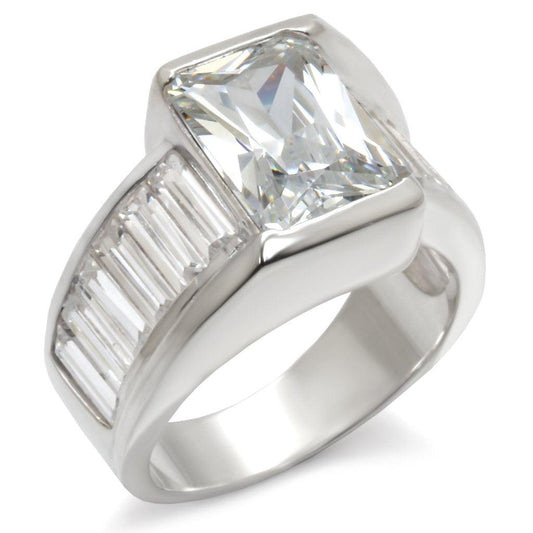 Alamode High-Polished 925 Sterling Silver Ring with AAA Grade CZ in Clear - Alamode