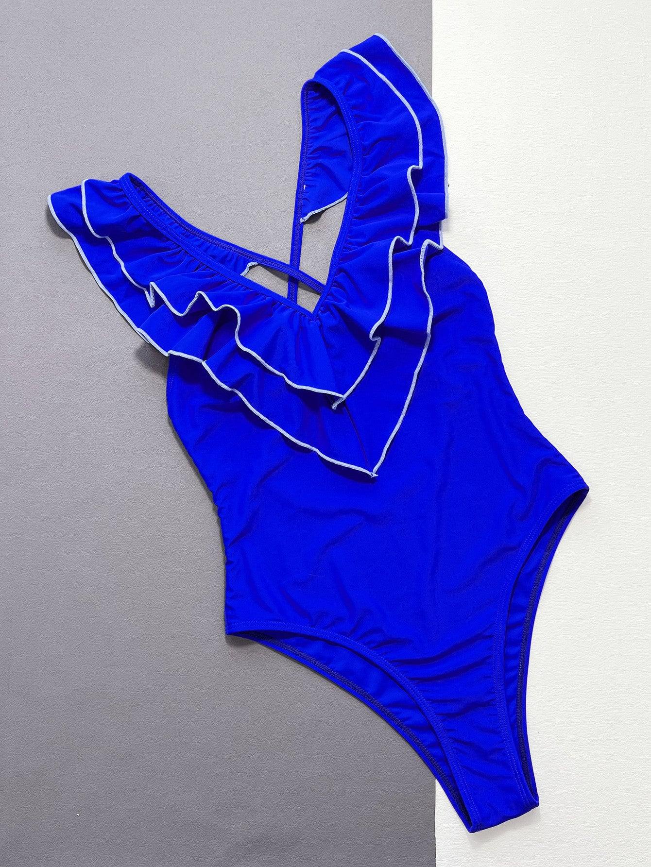 Ruffled Crisscross Backless One-Piece Swimsuit - Flyclothing LLC