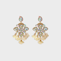 Flower Shape Rhinestone Alloy Dangle Earrings - Flyclothing LLC