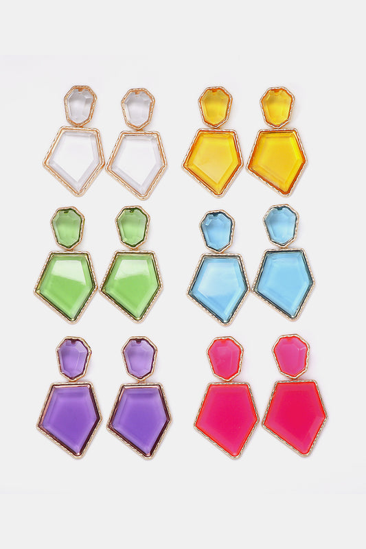 Geometrical Shape Zinc Alloy Frame Resin Dangle Earrings - Flyclothing LLC