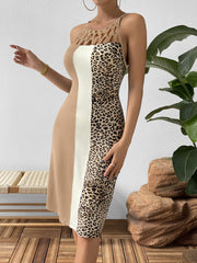 Leopard Color Block Cutout Sleeveless Knee-Length Dress - Flyclothing LLC