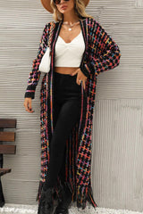 Multicolored Open Front Fringe Hem Cardigan - Flyclothing LLC