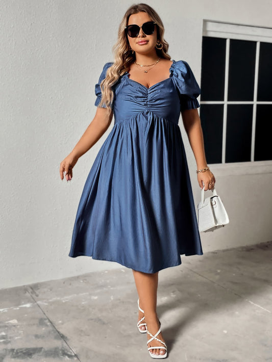 Plus Size Ruched Sweetheart Neck Dress - Flyclothing LLC