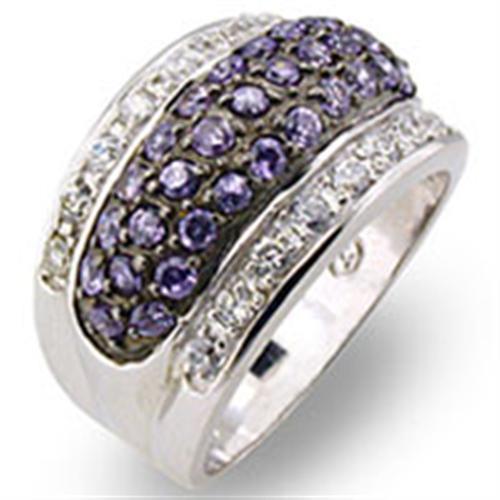 Alamode Rhodium + Ruthenium 925 Sterling Silver Ring with AAA Grade CZ in Amethyst - Alamode