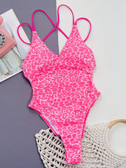 Leopard Plunge Spaghetti Strap One-Piece Swimwear - Trendsi