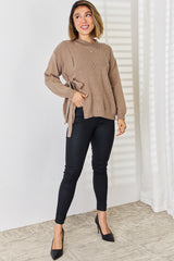 Slit Tied Dropped Shoulder Sweater - Flyclothing LLC