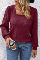 Square Neck Puff Sleeve Blouse - Flyclothing LLC