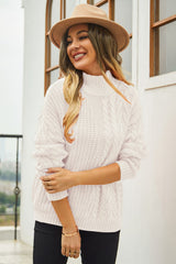 Cable-Knit Turtle Neck Long Sleeve Sweater - Flyclothing LLC