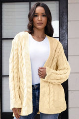 Open Front Cable-Knit Cardigan - Flyclothing LLC