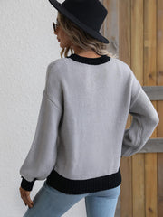 Contrast Trim Drop Shoulder Pullover Sweater - Trendsi