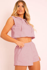 Hooded Crop Top & Pocketed Shorts Set - Flyclothing LLC