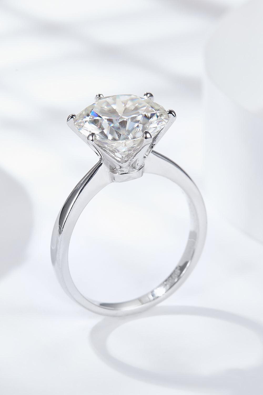 Platinum-Plated 5 Carat  Moissanite Solitaire Ring - Flyclothing LLC