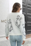 Cat Pattern Round Neck Long Sleeve Pullover Sweater - Flyclothing LLC