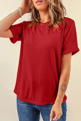 Round Neck Cuffed Short Sleeve Tee - Flyclothing LLC