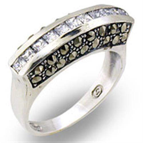 Alamode Antique Tone 925 Sterling Silver Ring with AAA Grade CZ in Clear - Flyclothing LLC