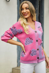 Printed V-Neck Button-Down Long Sleeve Cardigan - Flyclothing LLC