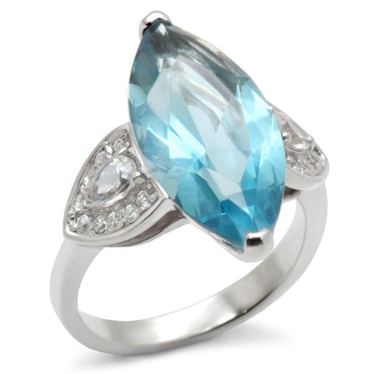 Alamode High-Polished 925 Sterling Silver Ring with Synthetic Spinel in Sea Blue - Flyclothing LLC