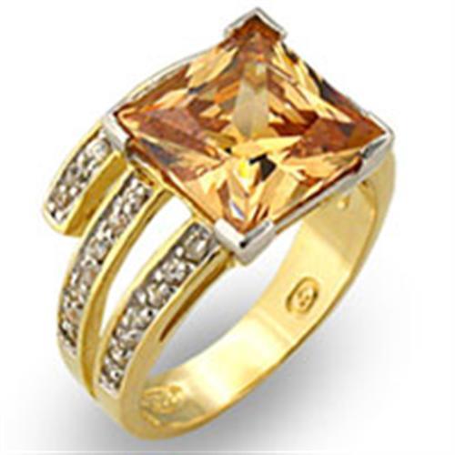 Alamode Gold+Rhodium 925 Sterling Silver Ring with AAA Grade CZ in Champagne - Alamode